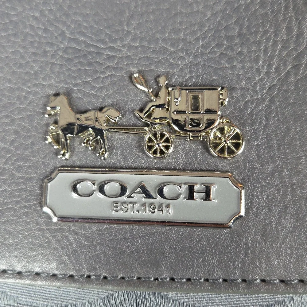 COACH SABRINA MADISON Charcoal Gray Lavender Lilac Satchel Purse Op-Art Fabric